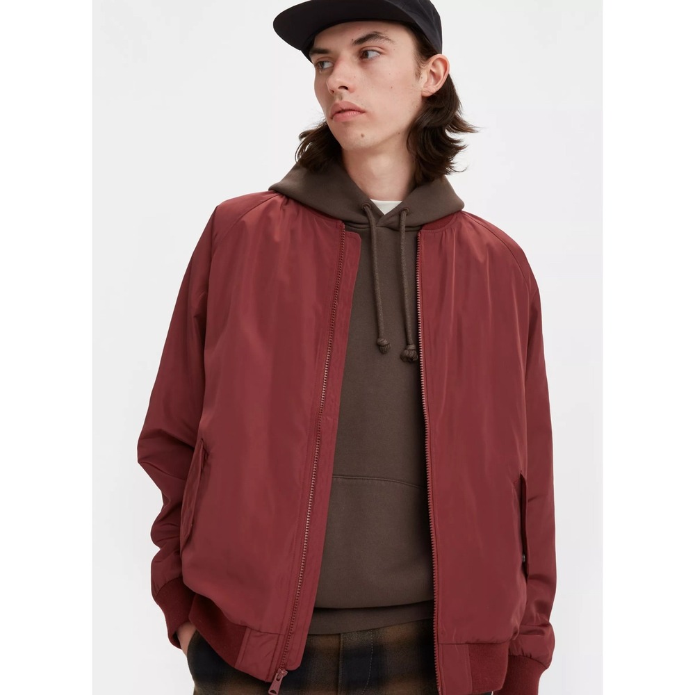 Levis Mens Lightweight Bomber Jacket Burgundy Red Size M Full Zip Raglan Sleeve